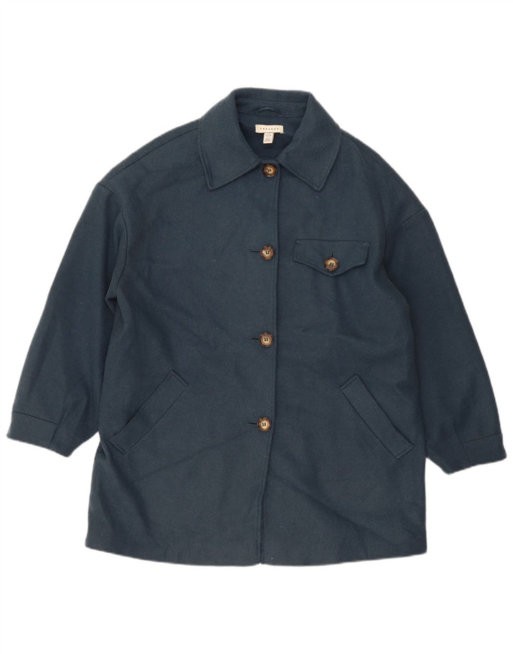 Topshop Damen Übergroßer Mantel UK 10 Small Blau Polyester