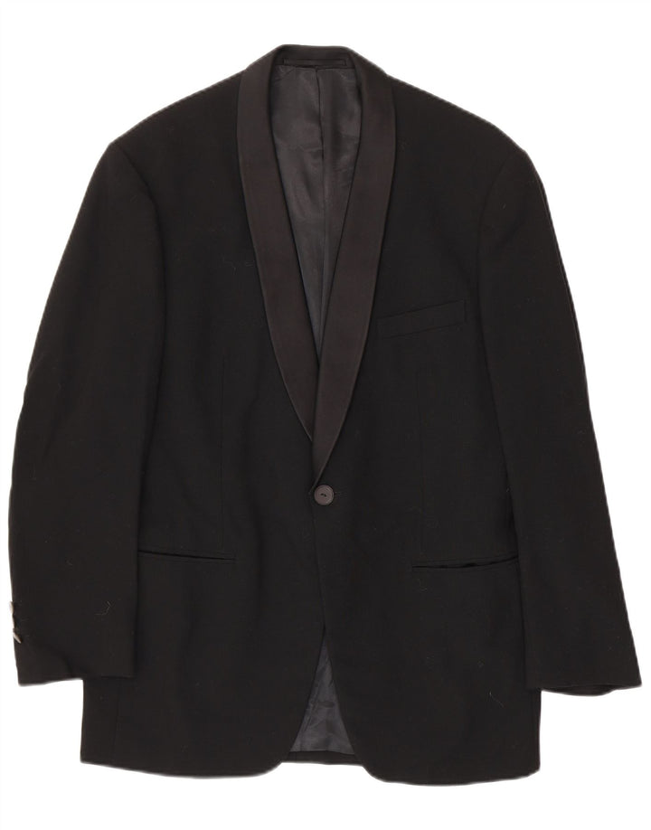 TLAPA Herren-Blazer mit 1 Knopf, UK 38, mittelschwarze Schurwolle
