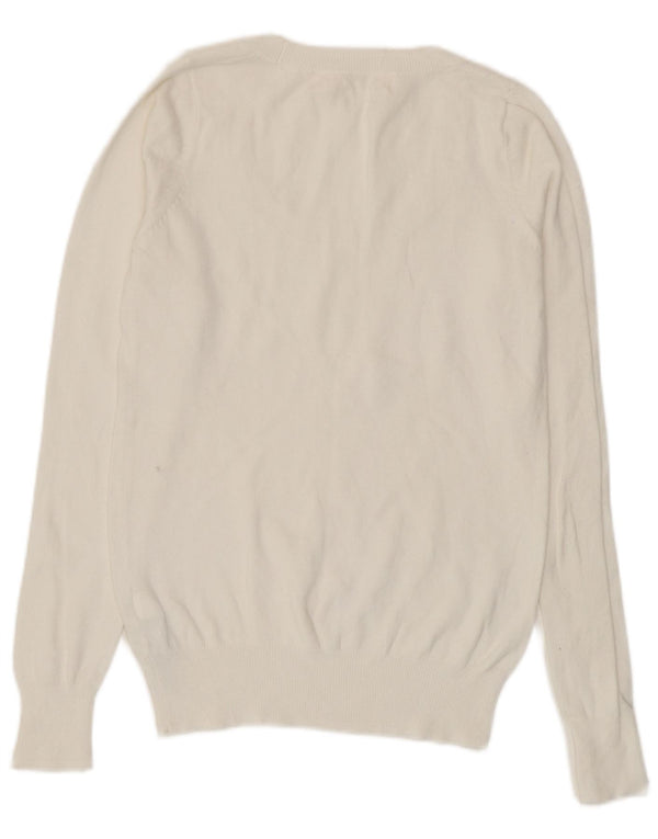 Zara Damen-Pullover mit U-Boot-Ausschnitt, UK 12, mittelweiße Baumwolle