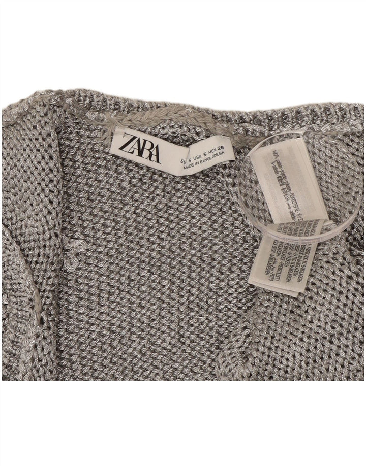 Zara Damen Crop Vest Tank Top UK 10 Small Silber Polyester