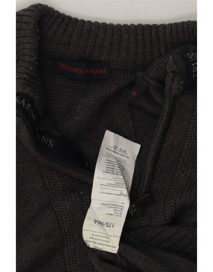 Trussardi Jeans Herren-Pullover mit Reißverschluss am Hals, mittelgraue Wolle