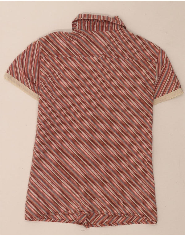 Think Pink Damen Kurzarmhemd UK 10 Kleine rot gestreifte Baumwolle