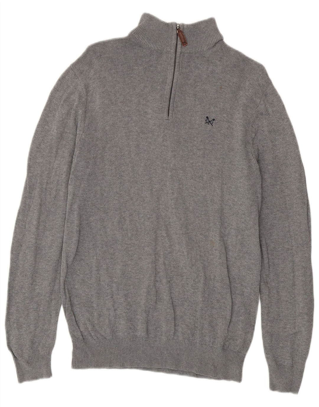 Crew Clothing Herren-Pullover mit Reißverschluss am Hals, Größe S, graue Baumwolle