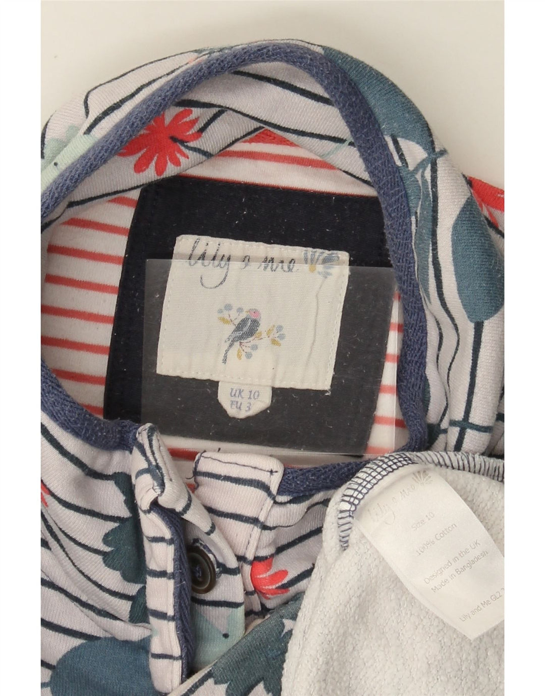 JOULES Damen-Sweatshirt mit Knopfkragen, Gr. 10, Größe S, Weiß, Blumenmuster