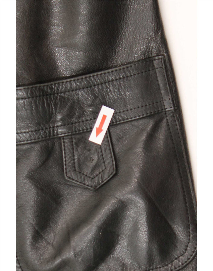 Vintage Damen Ledermantel IT 52 2XL Schwarz