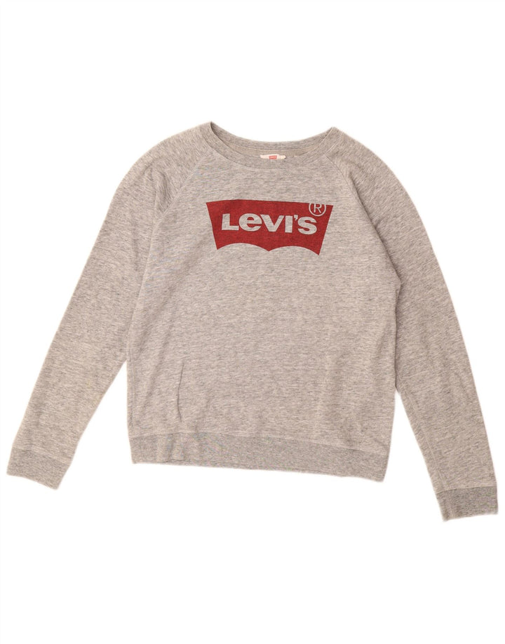 LEVI'S Damen Grafik-Sweatshirt-Pullover UK 12 Mittelgraue Baumwolle