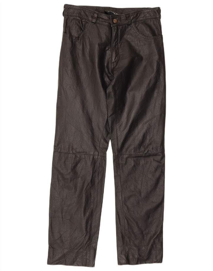 Vintage Damen gerade Lederhose W30 L29 Schwarz