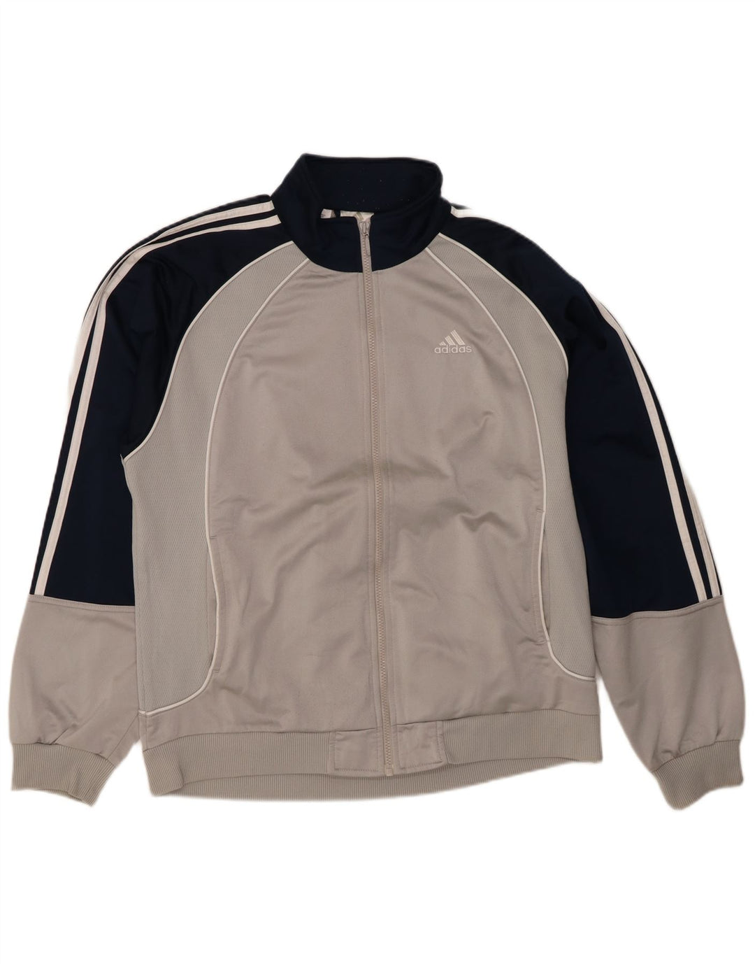 Adidas Herren-Trainingsanzugoberteil, UK-Größe 42/44, großes graues Colourblock-Polyester