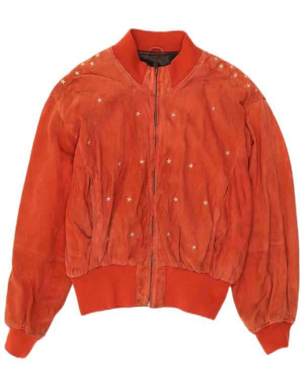 Vintage Damen Wildleder Bomberjacke UK 16 Large Orange