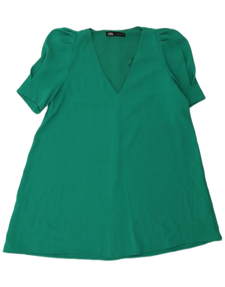 Zara Damen A-Linien-Kleid UK 16 Large Grün Polyester