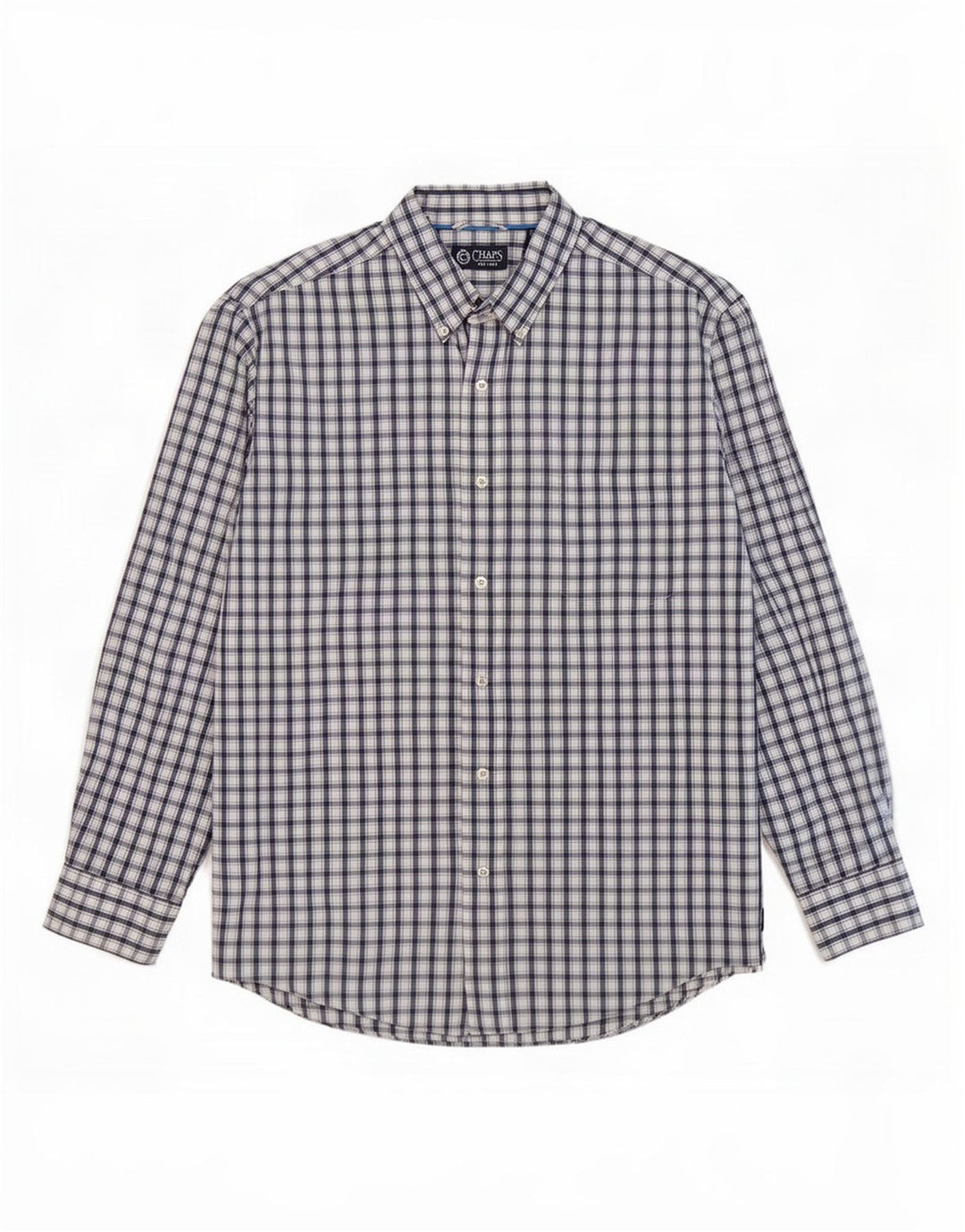 Chaps Herrenhemd XL, marineblau, kariert, Baumwolle