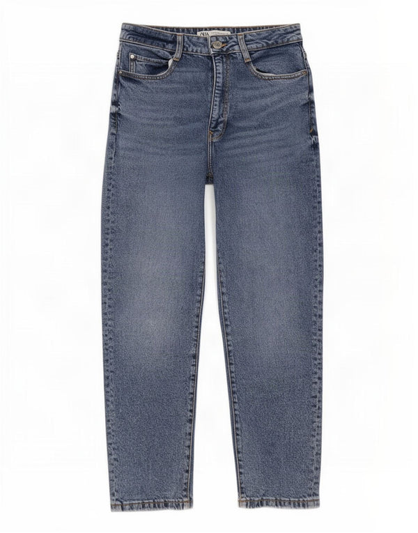 Zara Damen High Waist Tapered Jeans EU 38 Small W28 L27 Blaue Baumwolle