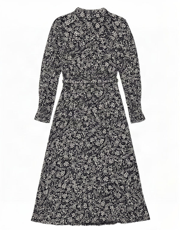 Marks & Spencer Damen-Maxikleid mit langen Ärmeln, Gr. 10, Größe S, Marineblau mit Blumenmuster