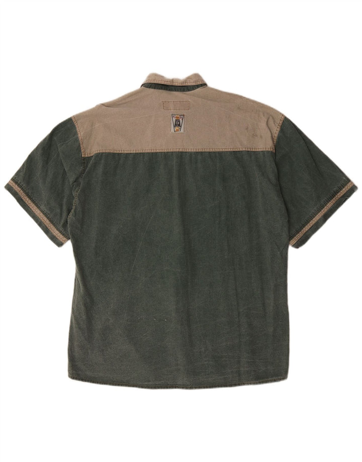 Martini Dry Herren-Kurzarmhemd aus mittelgrüner Colourblock-Baumwolle