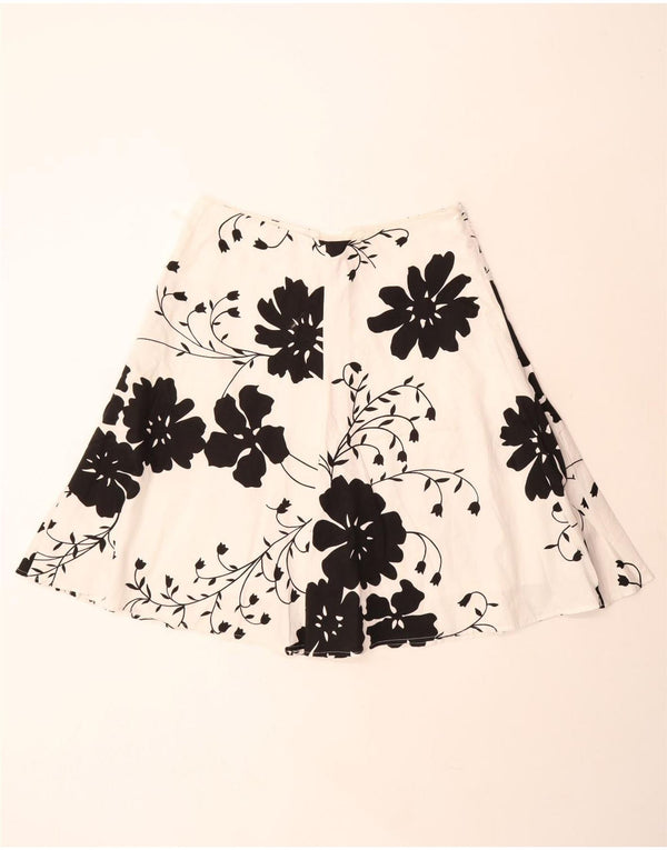 Monsoon Damen A-Linienrock UK 14 Large W34 Weiß geblümte Baumwolle