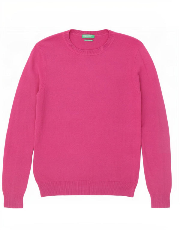 Benetton Damen-Pullover mit Rundhalsausschnitt, UK 12, Wolle in Mittelrosa