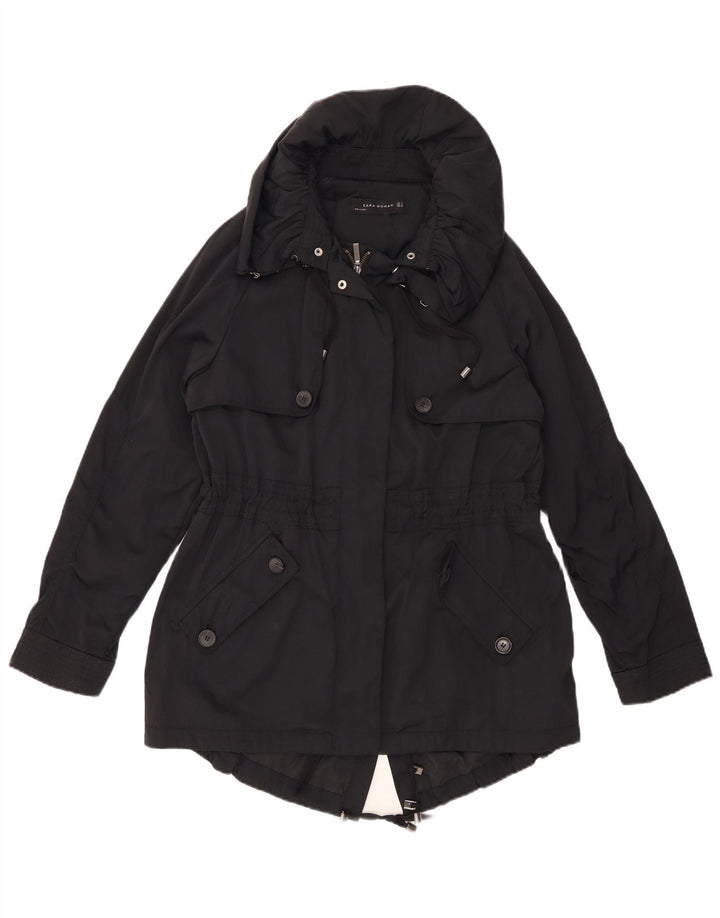 ZARA Damen-Parka mit Kapuze, übergroß, Gr. 10, Schwarz