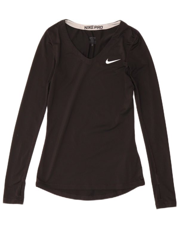 Nike Damen Dri Fit Top Langarm UK 8 Small Schwarz Polyester