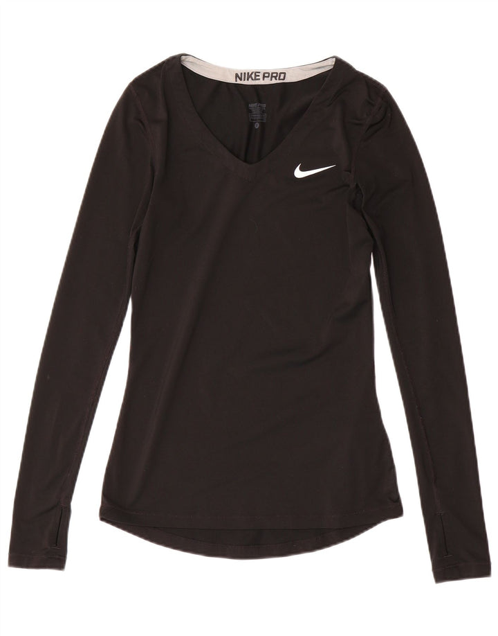 Nike Damen Dri Fit Top Langarm UK 8 Small Schwarz Polyester