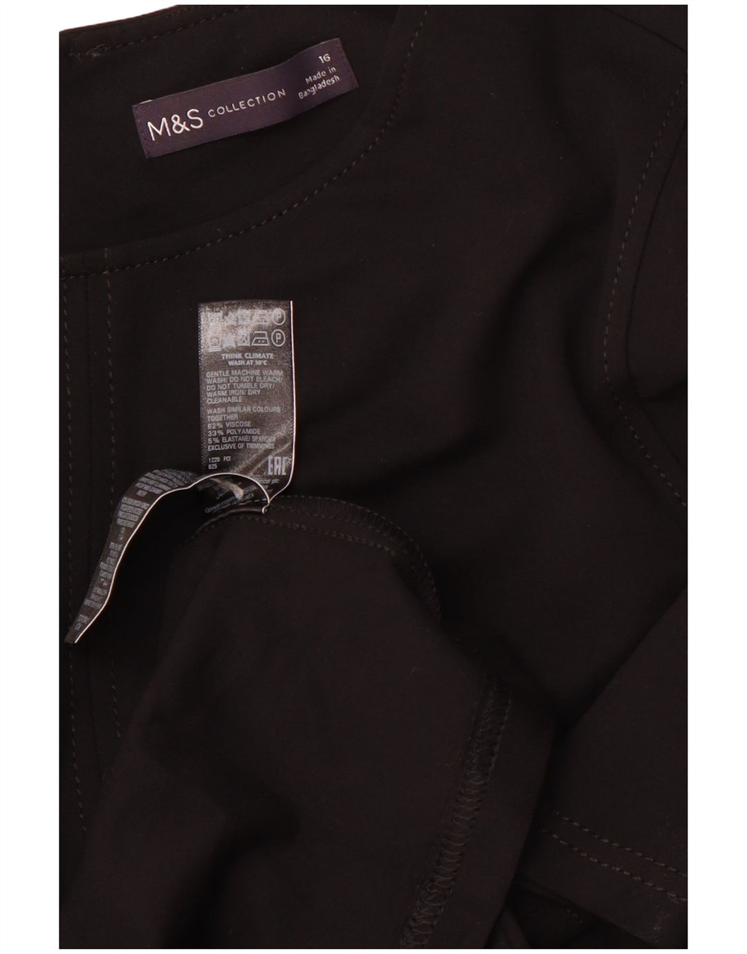 MARKS & SPENCER Langärmliges A-Linien-Kleid für Damen, UK 16, Größe L, schwarze Viskose