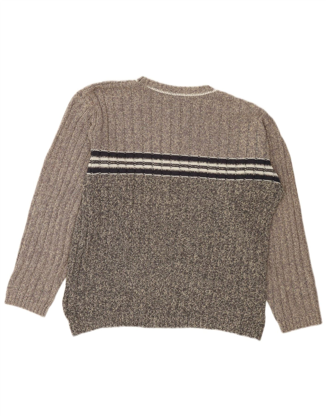 Vintage Herren Pullover mit Rundhalsausschnitt, Mittelgrau gestreift