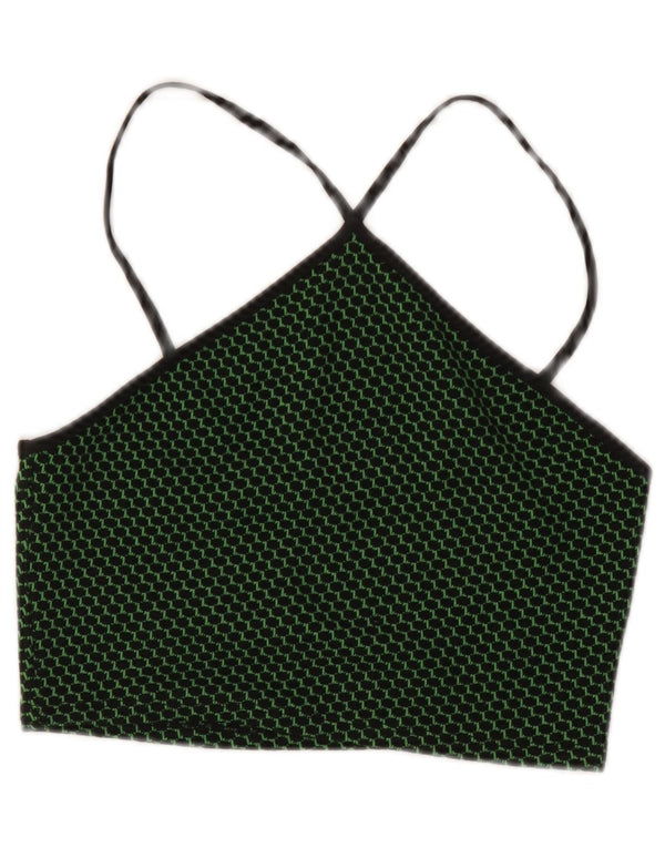 Zara Damen Crop Neckholder Top UK 12 Mittelgrün gepunktet