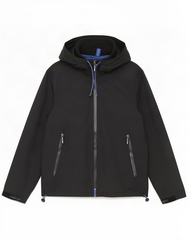 Superdry Herren-Regenjacke mit Kapuze, UK 46 3XL, schwarzes Nylon