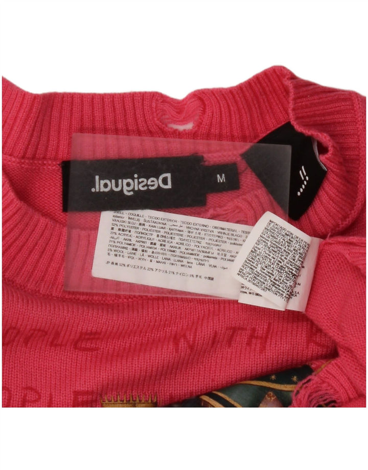DESIGUAL Damen Crop Graphic Rundhalspullover Pullover UK 14 Mittelrosa