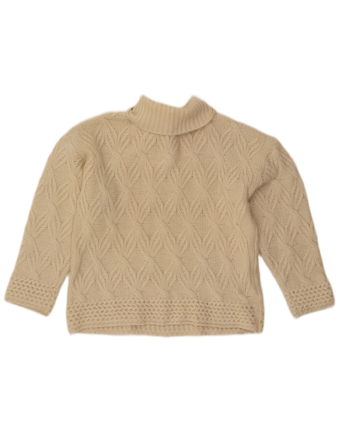 Vintage Damen Crop Rollkragenpullover Pullover UK 14 Medium Off White Wool