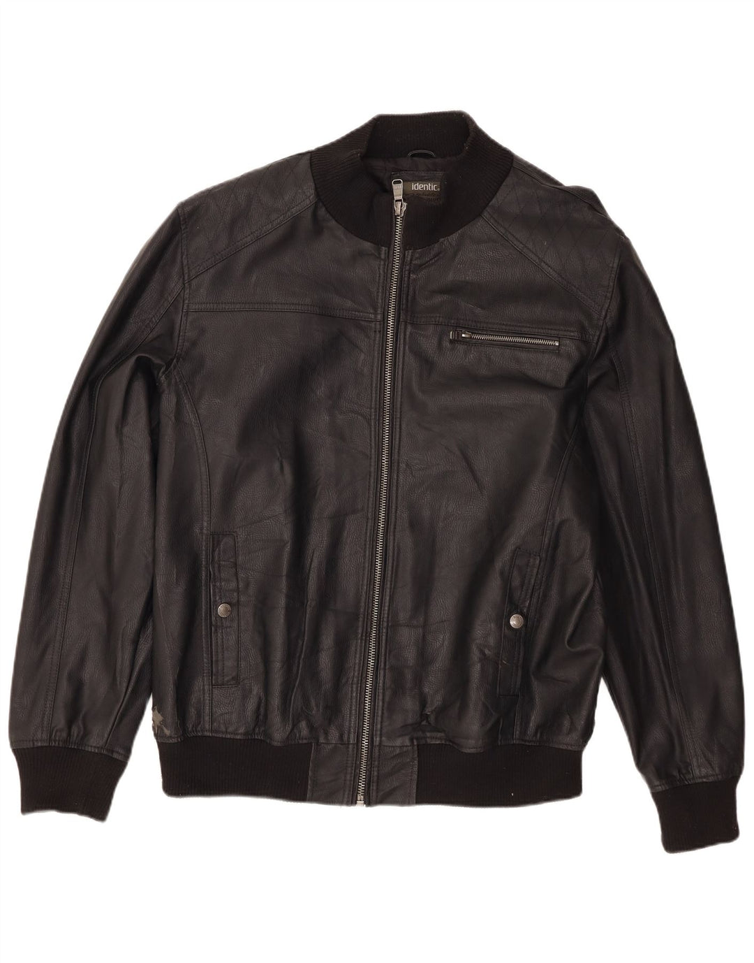 Identische Herren-Motorstyle-Bomberjacke aus Kunstleder, UK 42, XL, schwarzes Polyester