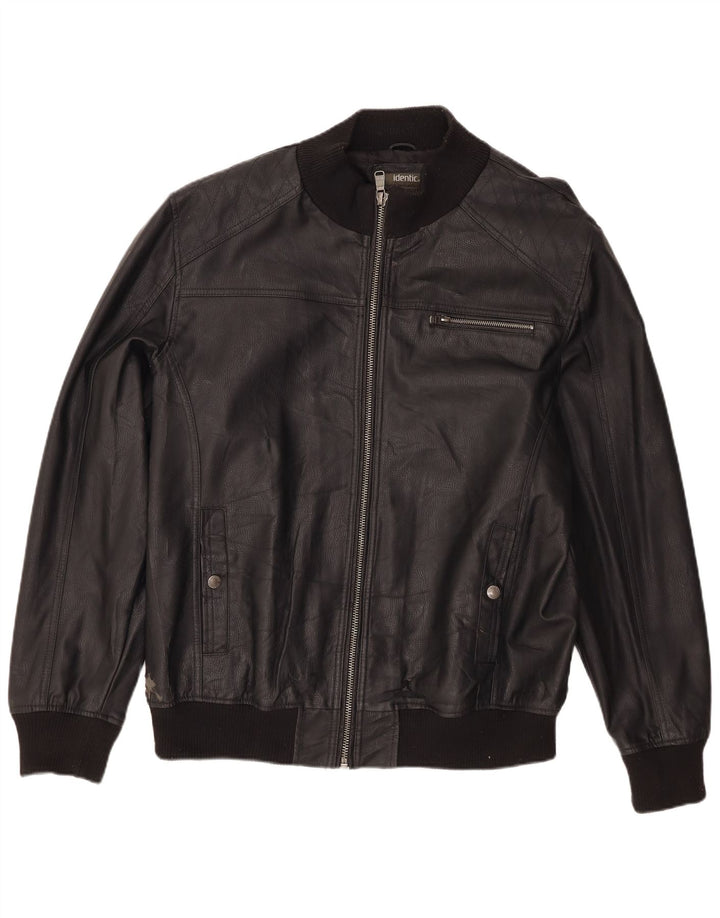 Identische Herren-Motorstyle-Bomberjacke aus Kunstleder, UK 42, XL, schwarzes Polyester
