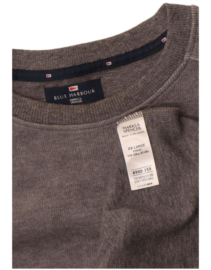 Marks & Spencer Herren Blue Harbor Top Langarm 2XL Grau Farbblock
