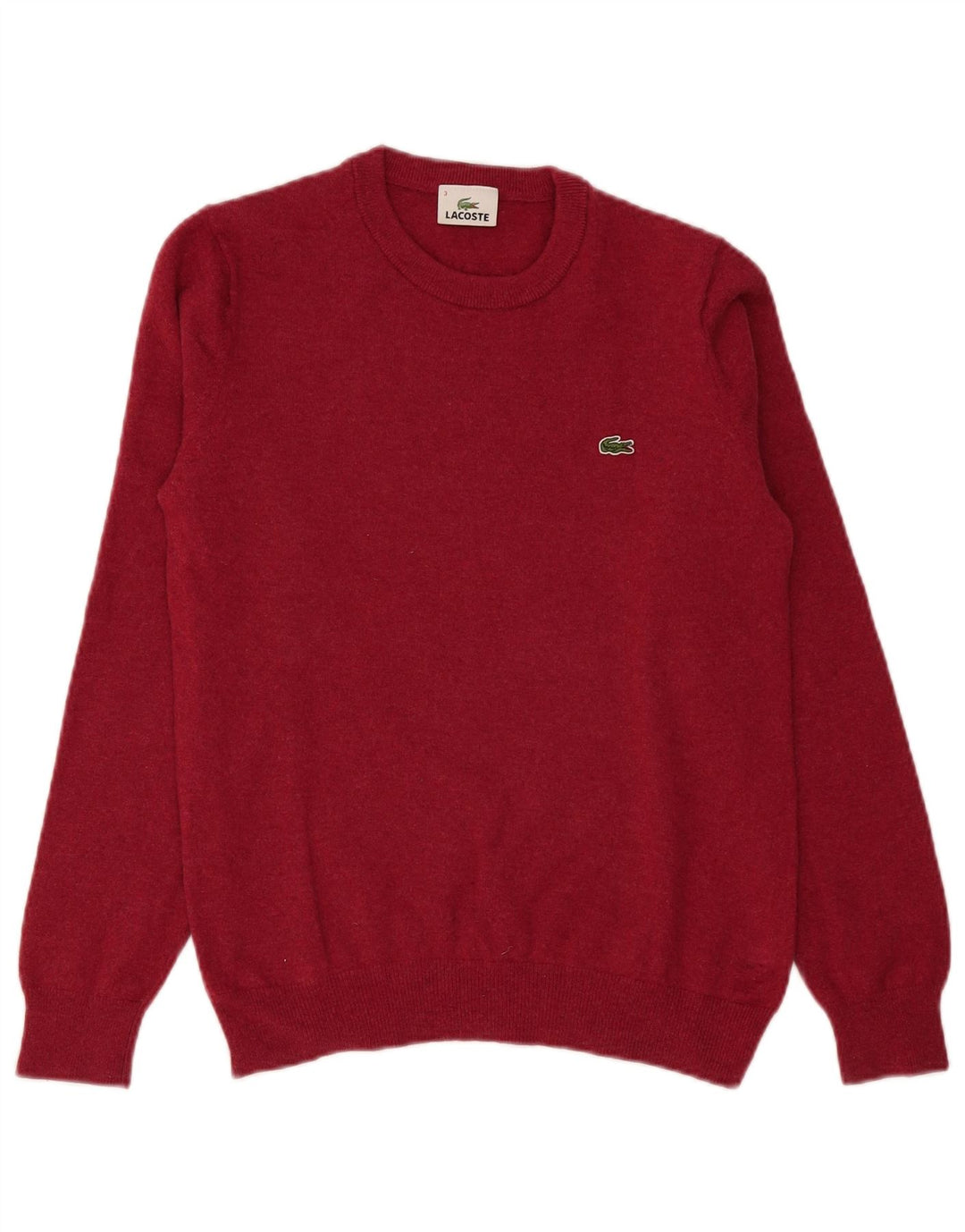 Lacoste Herren-Pullover mit Rundhalsausschnitt, Größe 3, kleine rosafarbene Schurwolle