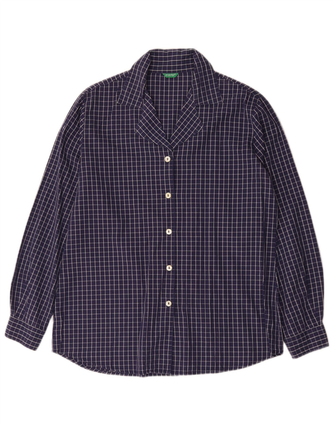 Benetton Damen-Hemd IT 44, mittelblau, kariert, Baumwolle