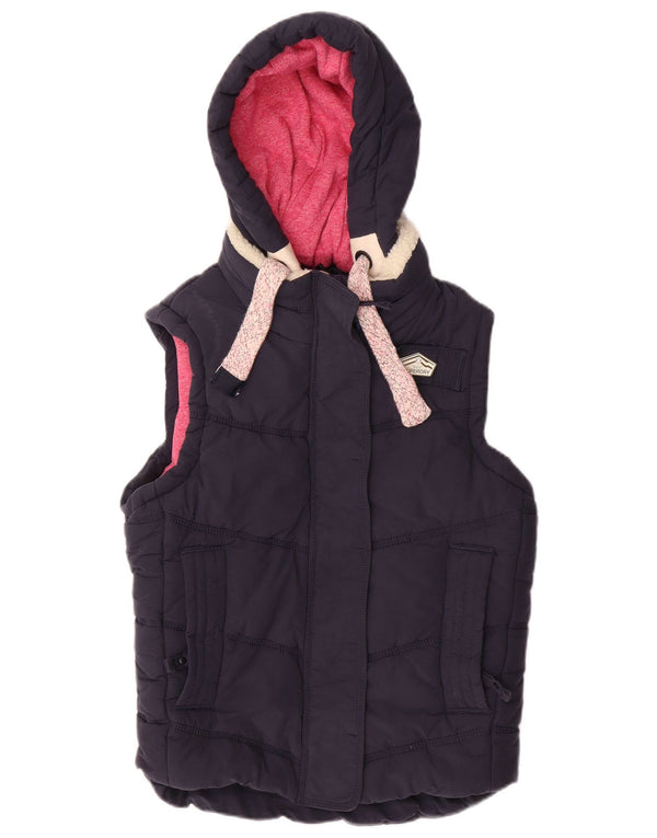 Superdry Wattierte Damen-Weste mit Kapuze, UK 14, mittelmarineblaue Baumwolle