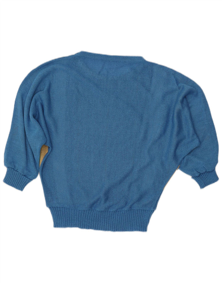 VINTAGE Damen Pullover mit Fledermausärmel und U-Boot-Ausschnitt, Größe 40, klein, blau gestreift