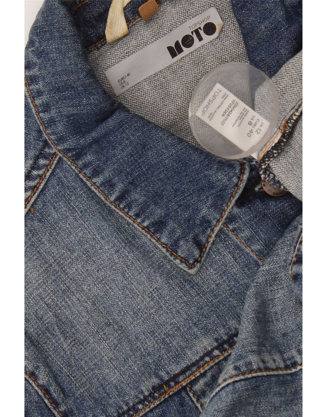 Topshop Damen Crop Denim Jacke UK 12 Mittelblaue Baumwolle