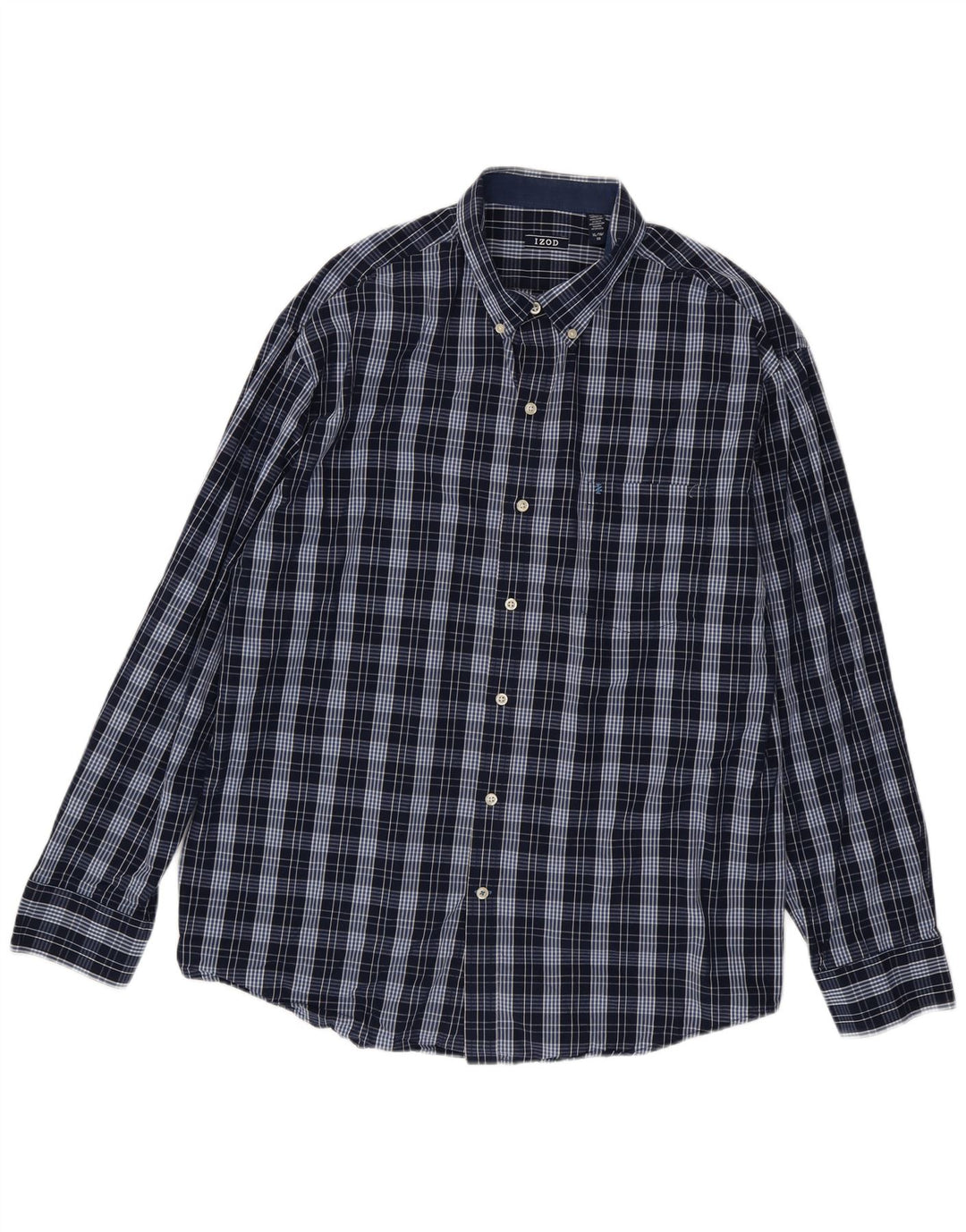 IZOD Herrenhemd XL Marineblau kariert Baumwolle