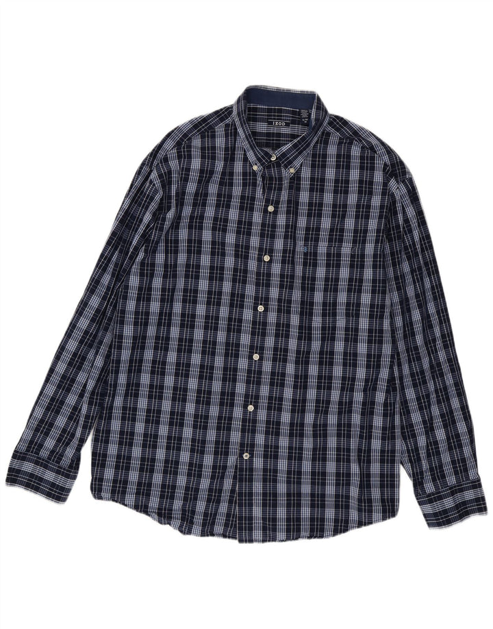 IZOD Herrenhemd XL Marineblau kariert Baumwolle