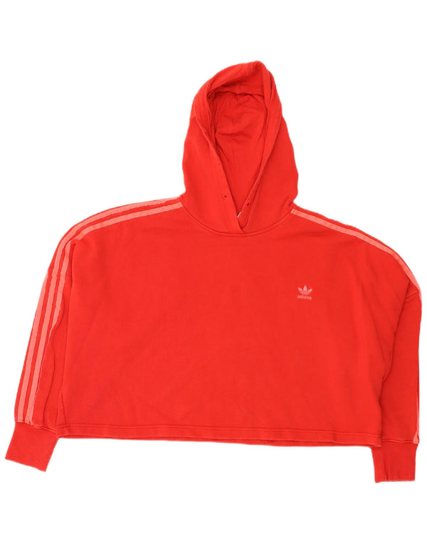 Adidas Damen Crop Oversized Hoodie Pullover UK 14 Mittelrote Baumwolle