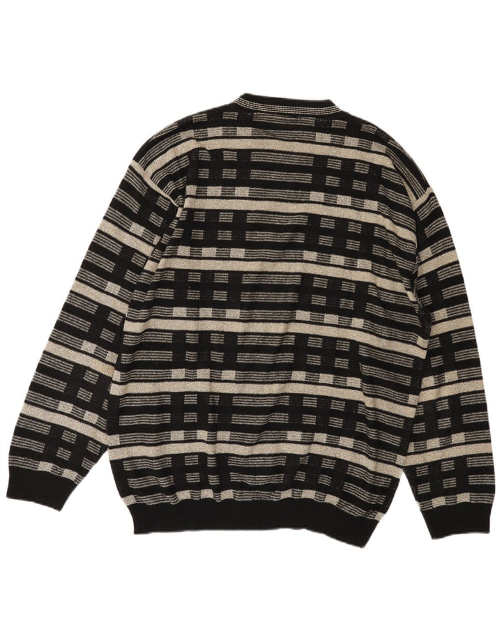 Vintage Herren Rundhalspullover Pullover UK 38/40 Medium Schwarz Geometrisch