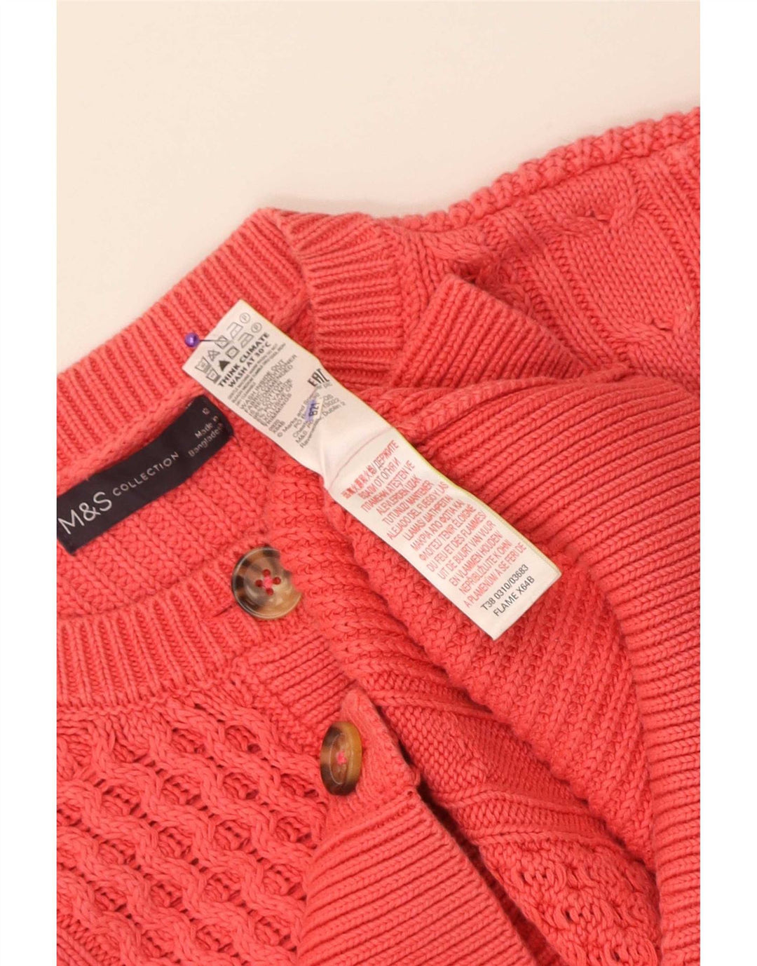 Marks & Spencer Damen Crop Cardigan Pullover UK 12 Mittelrosa Baumwolle