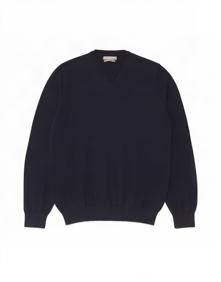Marks & Spencer Herren-Pullover mit V-Ausschnitt, groß, marineblaue Baumwolle