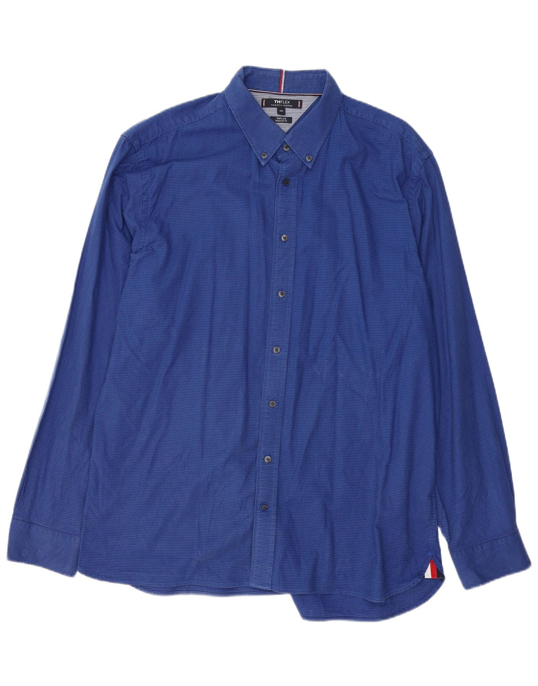TOMMY HILFIGER Herren-Hemd mit normaler Passform, 2XL, blaue Hahnentritt-Baumwolle