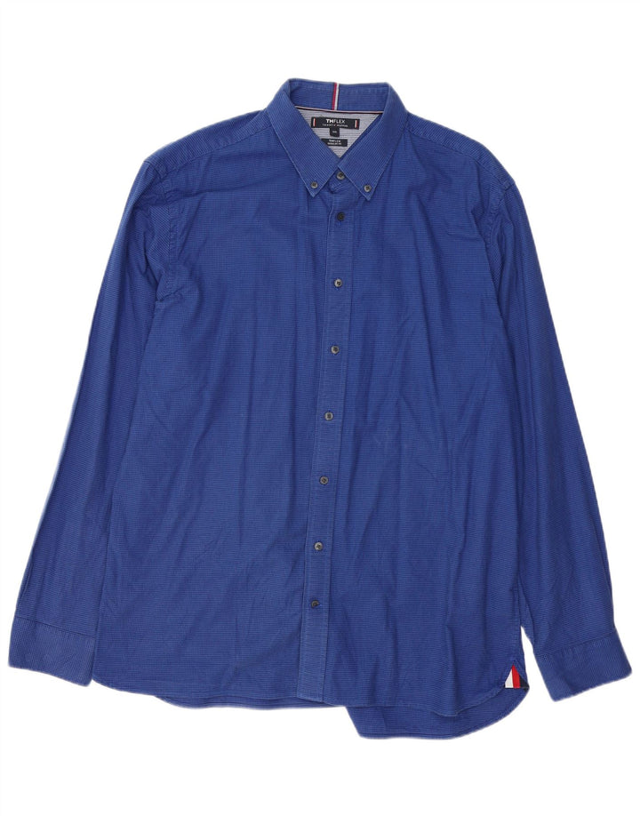 TOMMY HILFIGER Herren-Hemd mit normaler Passform, 2XL, blaue Hahnentritt-Baumwolle