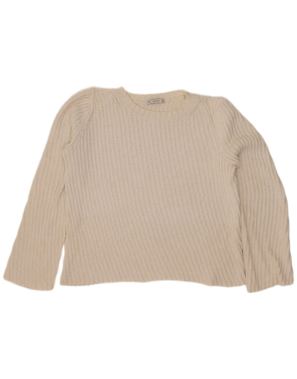 Zara Damen-Pullover mit U-Boot-Ausschnitt, Gr. 40, Größe L, gebrochenes Weiß