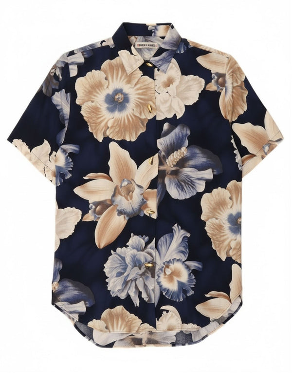 Enara Camice Damen Kurzarm-Hemdbluse UK 14 Medium Navy Blue Floral