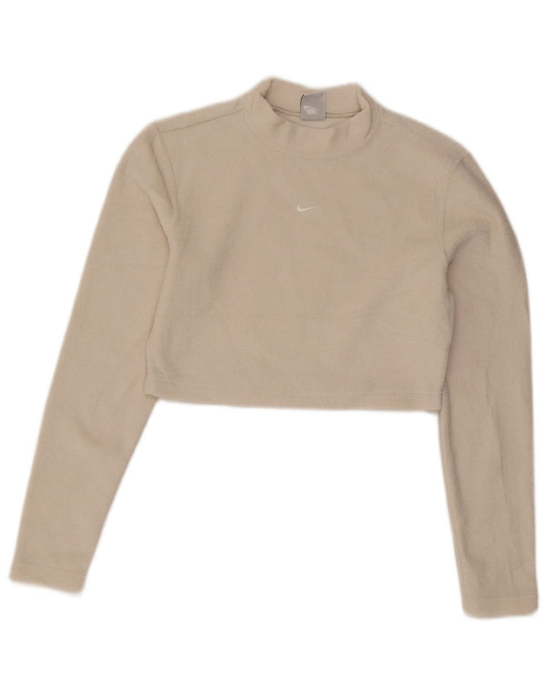 Nike Womens Crop Velour Top Langarm UK 12 Medium Off White Polyester