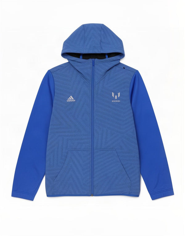 Adidas Boys MESSI Graphic Zip Hoodie Sweater 15-16 Years Blue Polyester