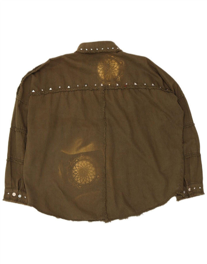 Zara Damen Übergroßes Jeanshemd UK 10 Small Khaki Paisley
